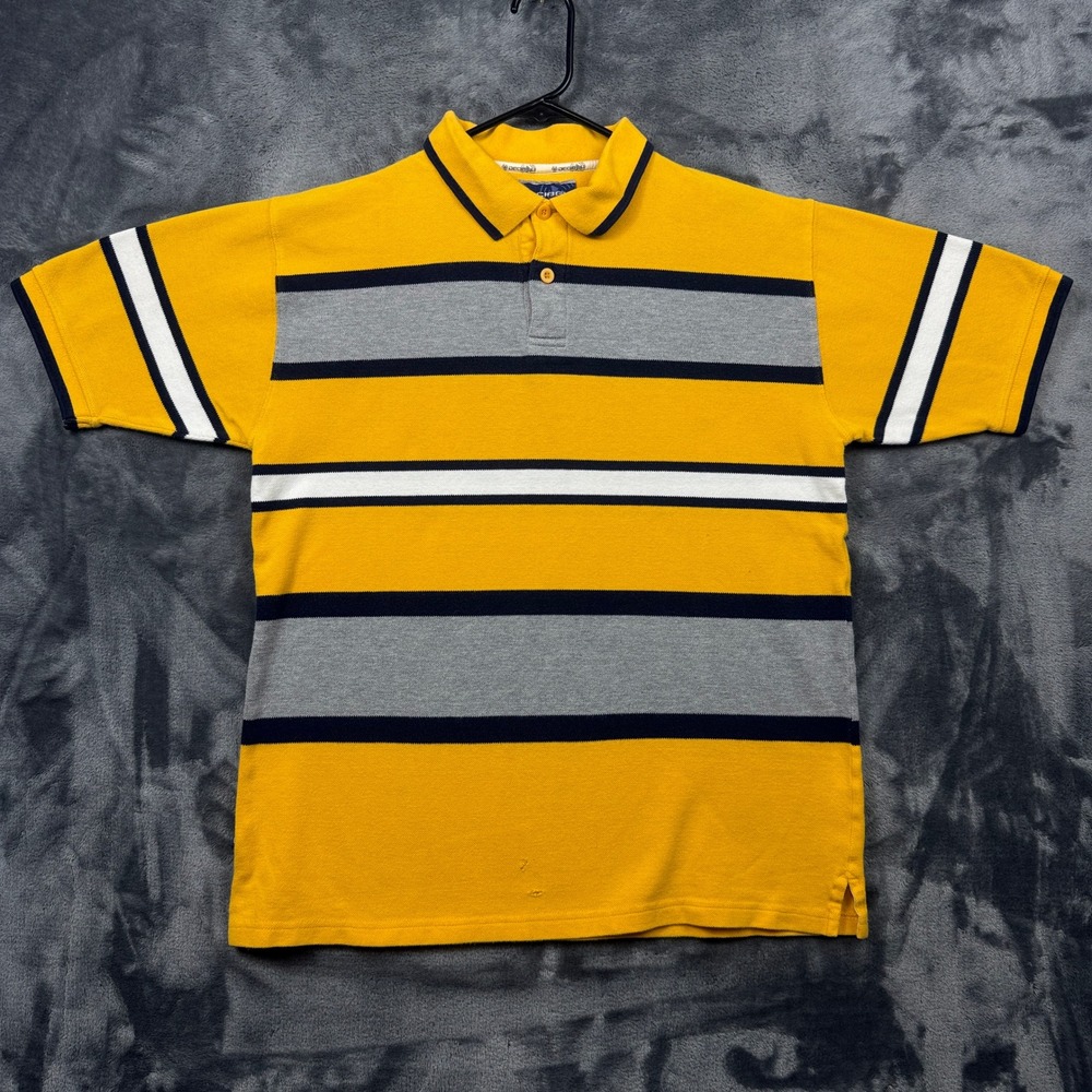 Decibel Polo Shirt Mens Medium Yellow Striped Short Sleeve Cotton Streetwear
